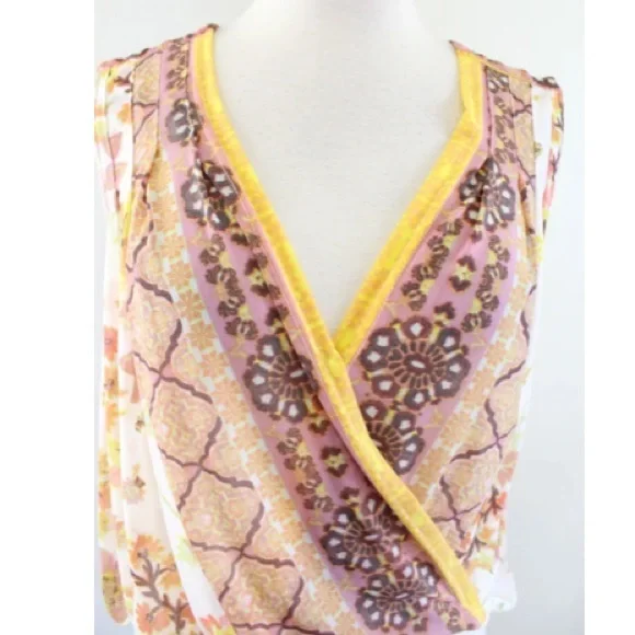 FREE PEOPLE | Floral print havana muscle tank Hi LO draped white yellow - Picture 7 of 16